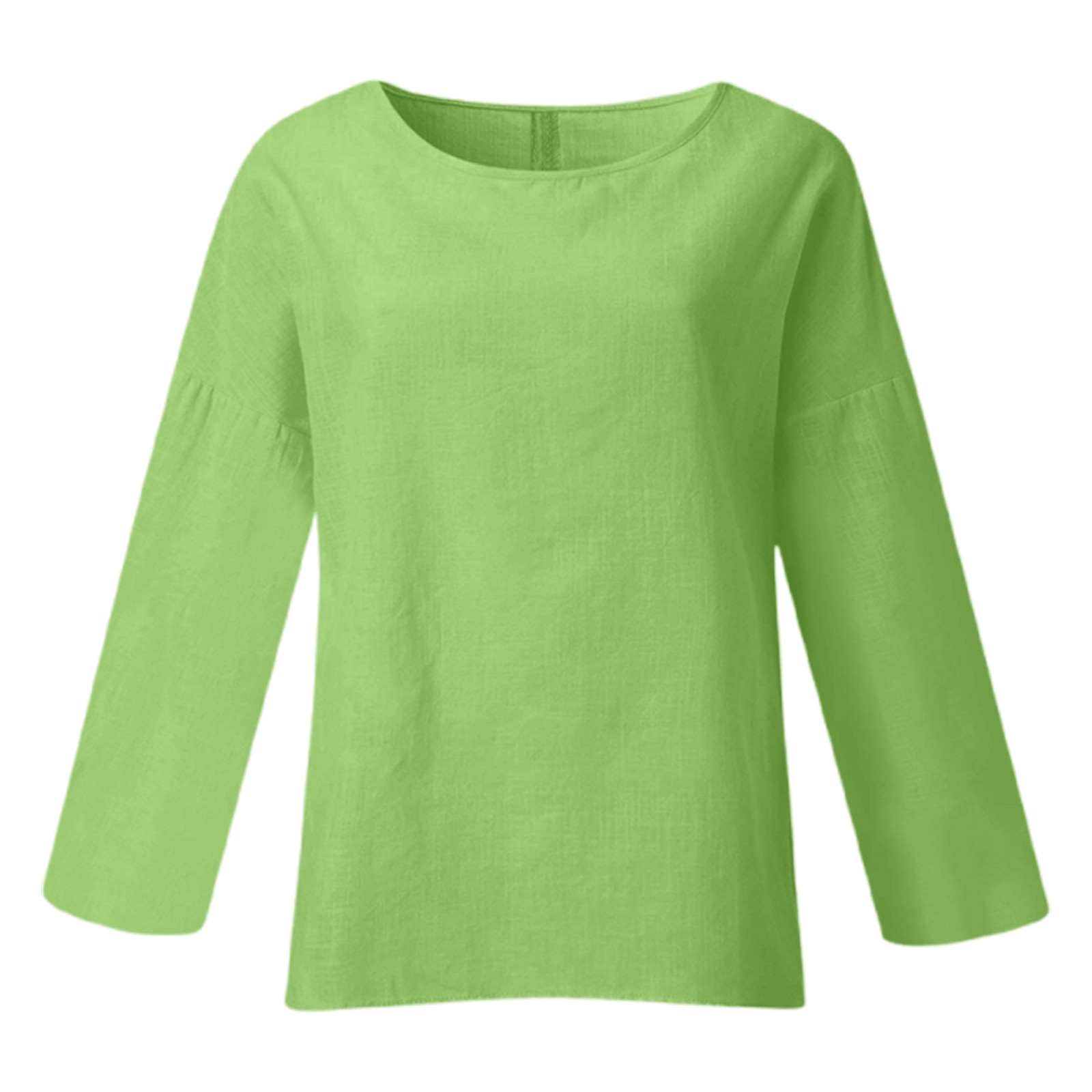 thumbnail image 5 of Camiseta de manga larga y cuello redondo de color liso para mujer: estilo informal y holgado, tejido de poliéster para los días más frescos., 5 of 5
